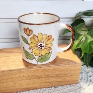Vintage Floral Mug - Small Coffee Cup 70's Yellow Flowers Stoneware Single